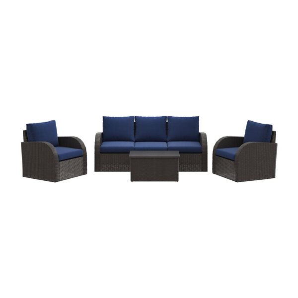 CorLiving Brisbane Metal Frame Patio Conversation Set with Blue ...