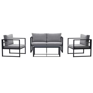 Ensemble de mobilier extérieur Delia par CorLiving à cadre en métal avec coussins gris, 4 pièces