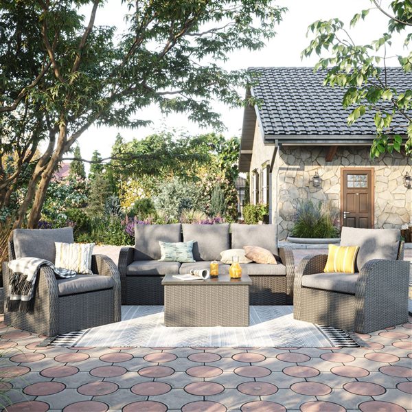 Ensemble de mobilier extérieur Brisbane par CorLiving à cadre en métal avec coussins gris, 6 pièces