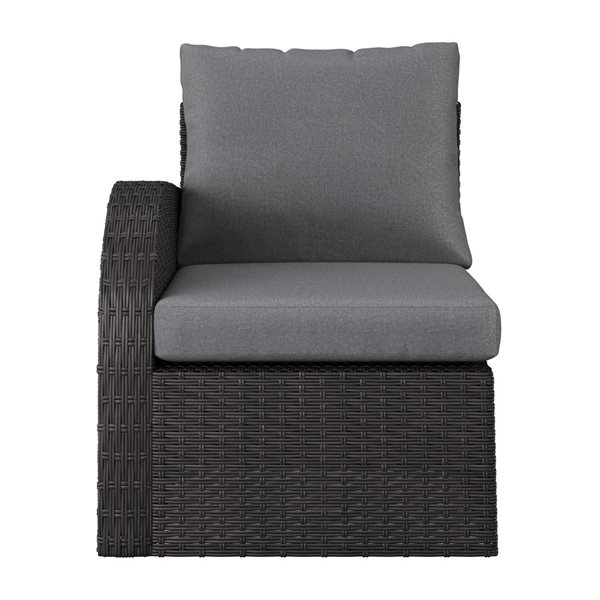 CorLiving Brisbane Distressed Charcoal Grey Wicker Left Arm Sectional Piece with Light Grey Cushioned Seat