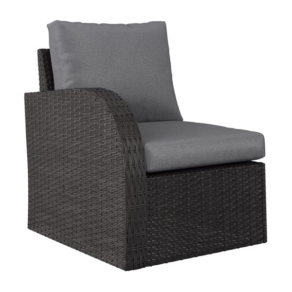 Image of Corliving | Brisbane Distressed Charcoal Grey Wicker Left Arm Sectional Piece With Light Grey Cushioned Seat | Rona