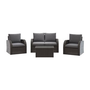 CorLiving Brisbane Metal Frame Patio Conversation Set with Light Grey Cushions - 5-Piece