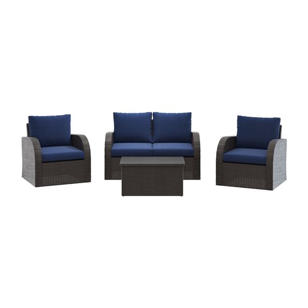 CorLiving Brisbane Metal Frame Patio Conversation Set with Blue ...