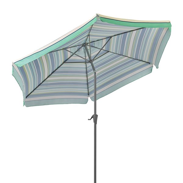 Parasol de patio CorLiving inclinable à rayures vertes et blanches de 10 pieds à boutton-poussoir