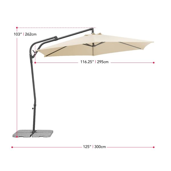 Parasol suspendu inclinable Solward par CorLiving noir de 10 pi