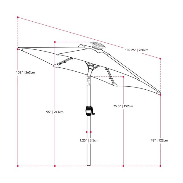 Parasol inclinable Pegasus par CorLiving rayé noir et blanc de 9 pi avec lumières DEL