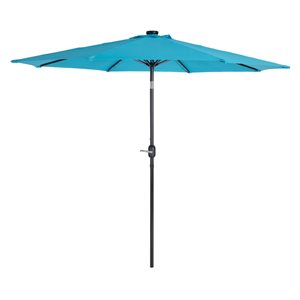 Parasol inclinable Pegasus par CorLiving bleu de 9 pi avec lumières DEL