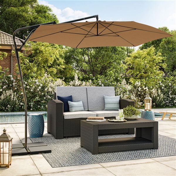 CorLiving Solward 10-ft Taupe Offset Tilting Patio Umbrella