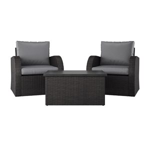 CorLiving Brisbane Metal Frame Patio Conversation Set with Grey Cushions - 3-Piece
