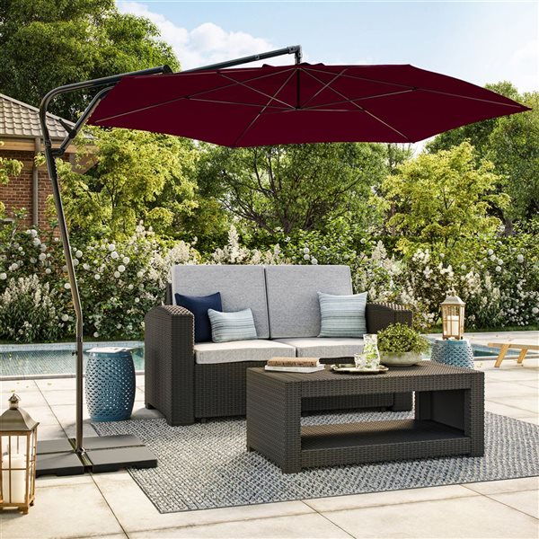 Parasol suspendu inclinable Solward par CorLiving rouge vin de 10 pi