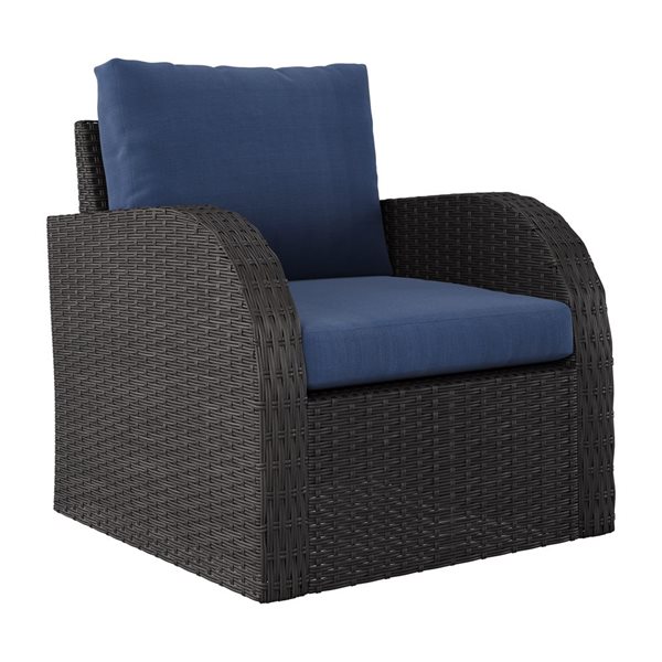 CorLiving Brisbane Metal Frame Patio Conversation Set with Blue Cushions - 3-Piece