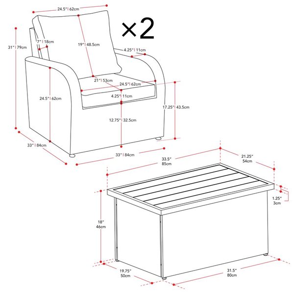 CorLiving Brisbane Metal Frame Patio Conversation Set with Blue Cushions - 3-Piece