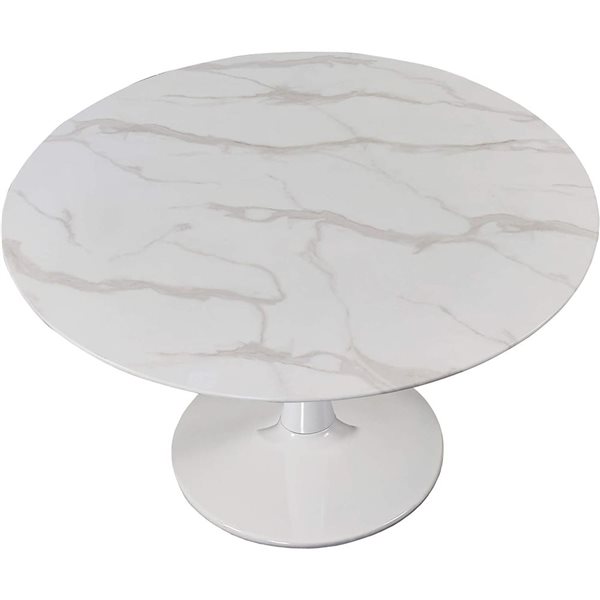 Plata Import Oura White Round Extending Removable 32-in Faux Marble Table with Gloss Metal Base