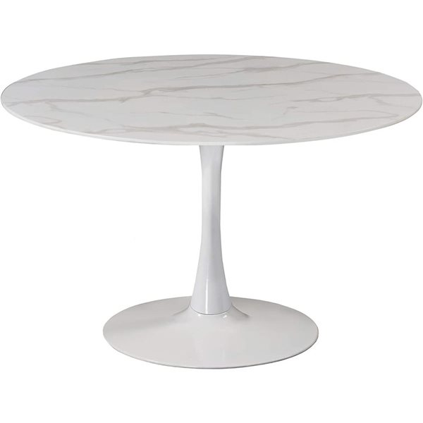 Plata Import Oura White Round Extending Removable 32-in Faux Marble Table with Gloss Metal Base