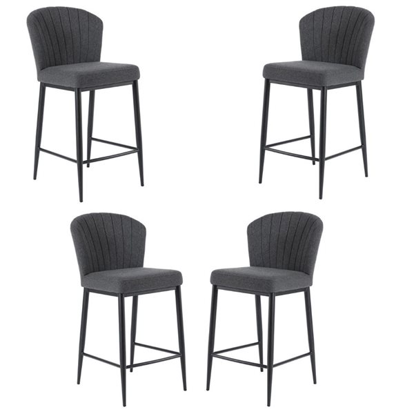 Plata Import Wave Stylish Grey Fabric Upholstered Stool with Black Matte Legs (Set of 4)