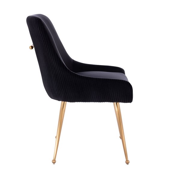 Plata Import Heye llI Chair with Black Velvet Upholstered and Gold Metal Legs (Set of 2)