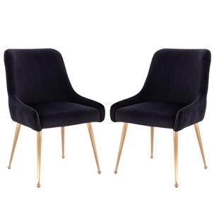 Plata Import Heye llI Chair with Black Velvet Upholstered and Gold Metal Legs (Set of 2)