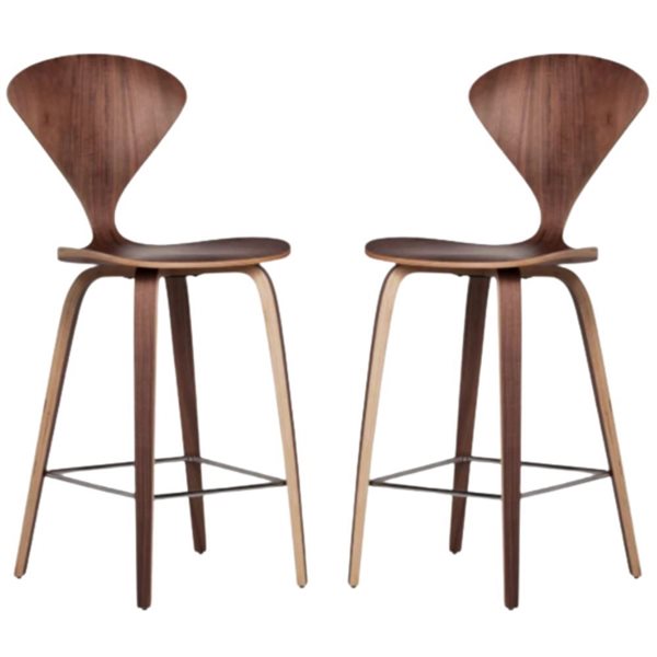 Plata Import Satin Stylish Wood Stool, Norman Cherner Style (Set of 2)