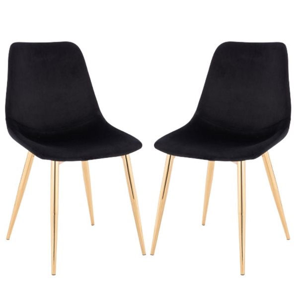 Plata Import Dorian Black Velvet Upholstered Chair with Gold Metal Legs (Set of 2)