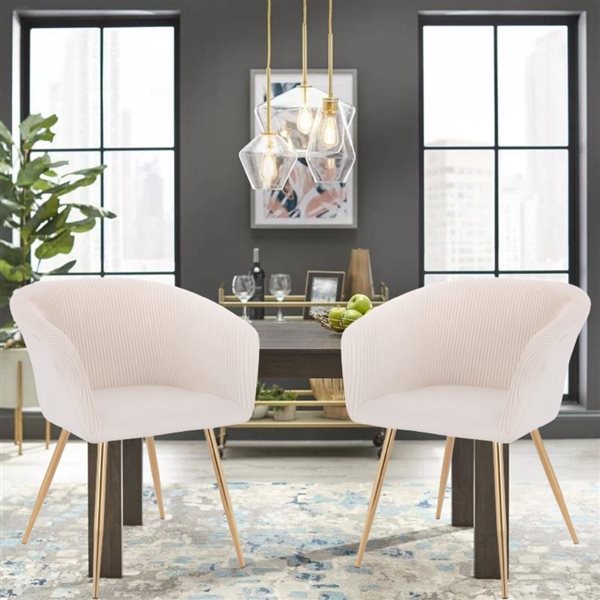 Plata Import Susan White Velvet Upholstered Chair with Gold Metal Legs (Set of 2)