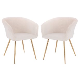 Plata Import Susan White Velvet Upholstered Chair with Gold Metal Legs (Set of 2)