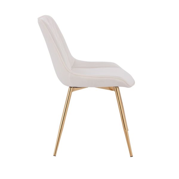 Plata Import Taylor White Velvet Upholstered Chair with Gold Metal Legs (Set of 2)