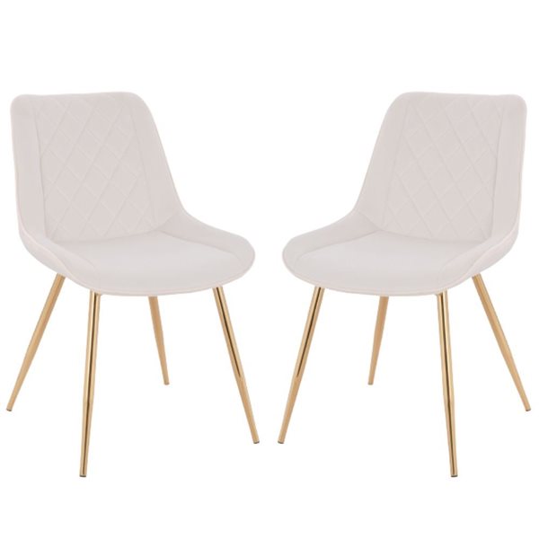 Plata Import Taylor White Velvet Upholstered Chair with Gold Metal Legs (Set of 2)