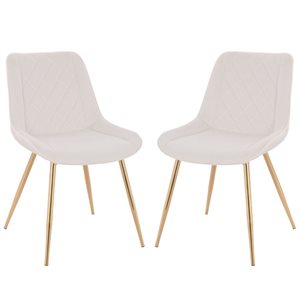 Plata Import Taylor White Velvet Upholstered Chair with Gold Metal Legs (Set of 2)