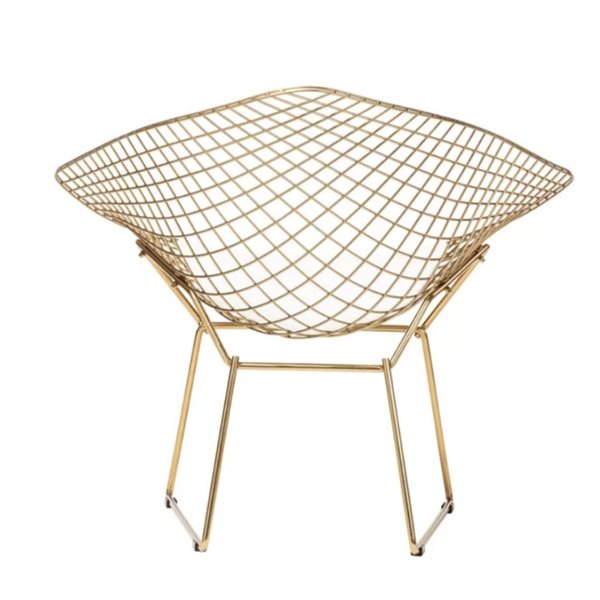 Plata Import Bertoia Set of 2 Gold Steel Wire Mesh Accent Chair