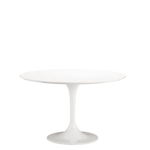 Plata Import Oura White Round Extending Removable 36-in Wood Table with Gloss Metal Base