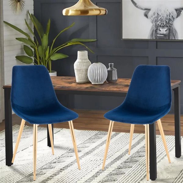 Plata Import Dorian Blue Velvet Upholstered Chair with Gold Metal Legs (Set of 2)