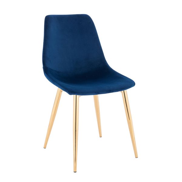 Plata Import Dorian Blue Velvet Upholstered Chair with Gold Metal Legs (Set of 2)