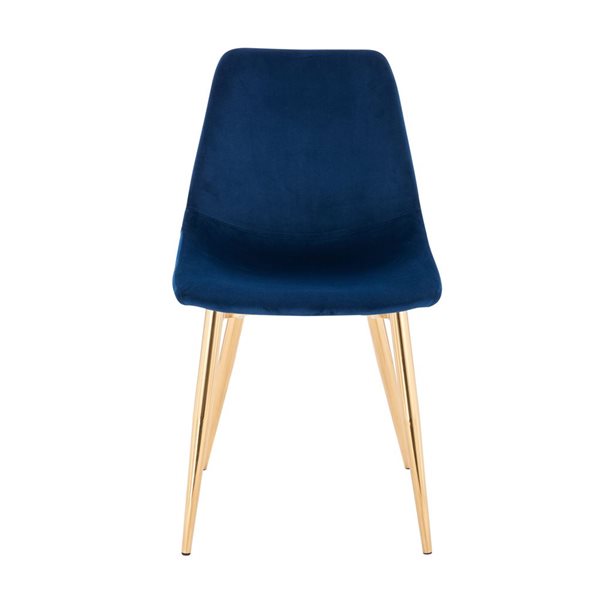 Plata Import Dorian Blue Velvet Upholstered Chair with Gold Metal Legs (Set of 2)