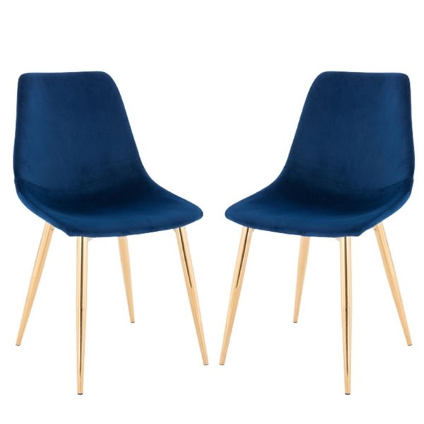 Plata Import Dorian Blue Velvet Upholstered Chair with Gold Metal Legs (Set of 2)