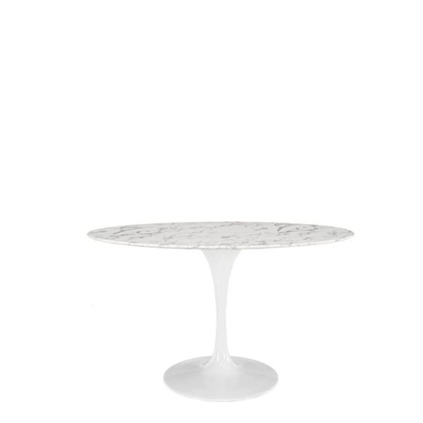 Plata Import Oura White Oval Extending Removable 53-in Faux Marble Table with Gloss Metal Base