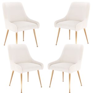 Plata Import Heye llI Chair with Beige Velvet Upholstered and Gold Metal Legs (Set of 4)