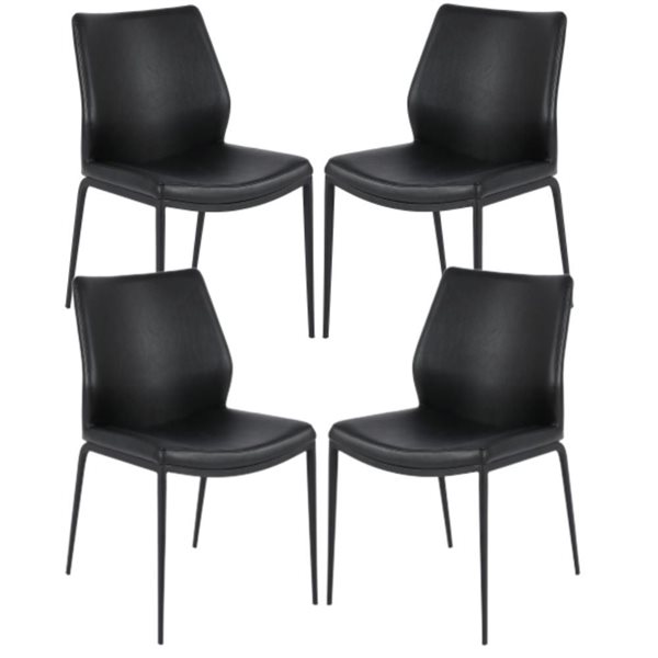 Plata Import Curve Chair with Black Leather Upholstered and Black Metal Frame (Set of 4)