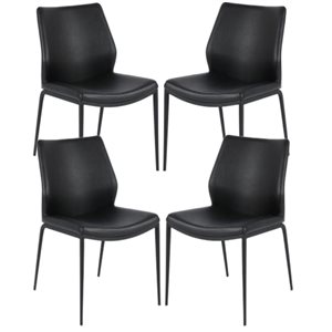 Plata Import Curve Chair with Black Leather Upholstered and Black Metal Frame (Set of 4)