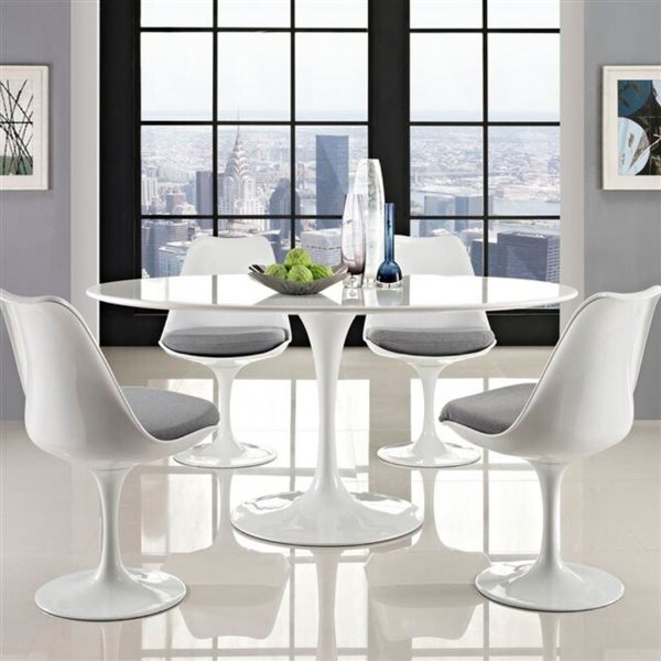 Plata Import Oura White Oval Extending Removable 66-in Wood Table with Gloss Metal Base