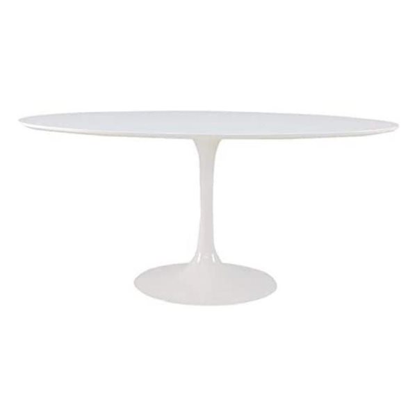 Plata Import Oura White Oval Extending Removable 66-in Wood Table with Gloss Metal Base