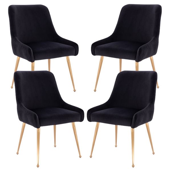 Plata Import Heye llI Chair with Black Velvet Upholstered and Gold Metal Legs (Set of 4)