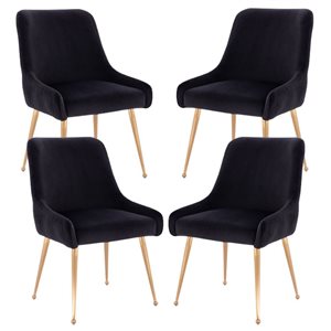 Plata Import Heye llI Chair with Black Velvet Upholstered and Gold Metal Legs (Set of 4)