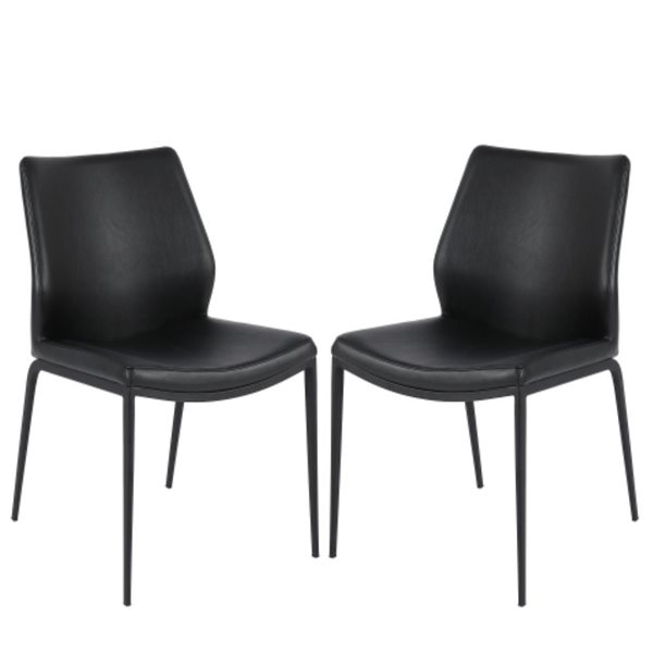 Plata Import Curve Chair with Black Leather Upholstered and Black Metal Frame (Set of 2)