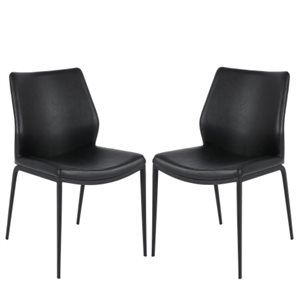 Plata Import Curve Chair with Black Leather Upholstered and Black Metal Frame (Set of 2)