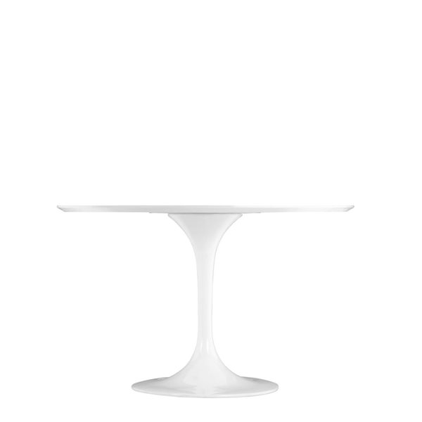 Plata Import Oura White Round Extending Removable 48-in Wood Table with Gloss Metal Base