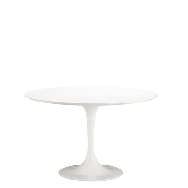 Plata Import Oura White Round Extending Removable 48-in Wood Table with Gloss Metal Base