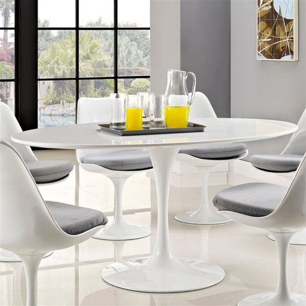 Plata Import Oura White Oval Extending Removable 78-in Wood Table with Gloss Metal Base