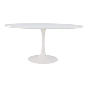 Plata Import Oura White Oval Extending Removable 78-in Wood Table with Gloss Metal Base