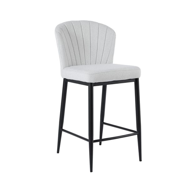 Plata Import Wave Stylish White Fabric Upholstered Stool with Black Matte Legs (Set of 2)