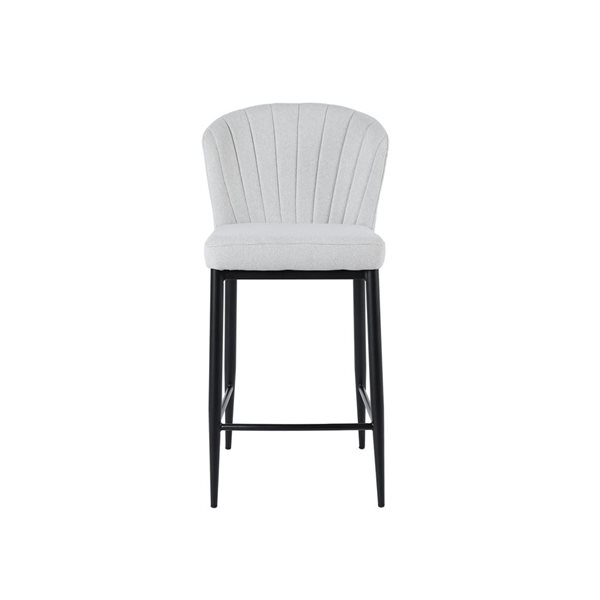Plata Import Wave Stylish White Fabric Upholstered Stool with Black Matte Legs (Set of 2)
